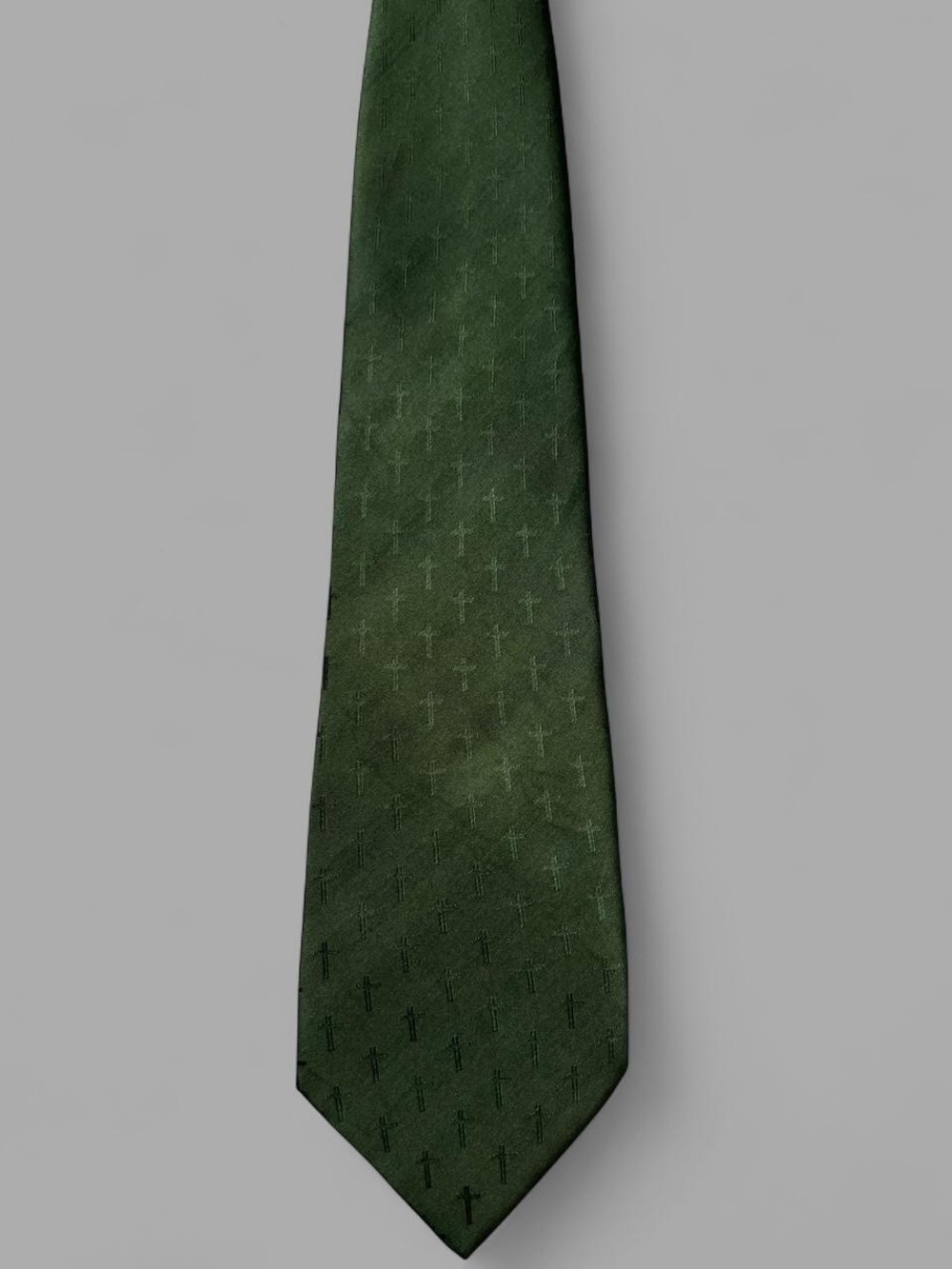 Vintage 90’s Christians Closet Green Cross Religious Casual Preppy 100% Silk Tie